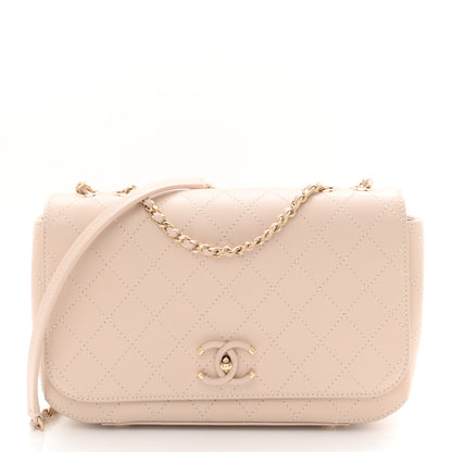 Chanel Calfskin Stitched Medium Covered CC Flap Bag Beige 1 of 10