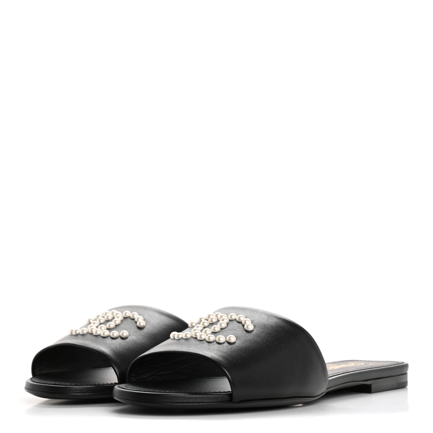 Lambskin Pearl CC Sandals 40.5 Black