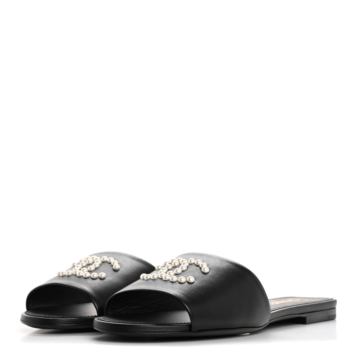 Chanel Lambskin Pearl CC Sandals 40.5 Black 4 of 10