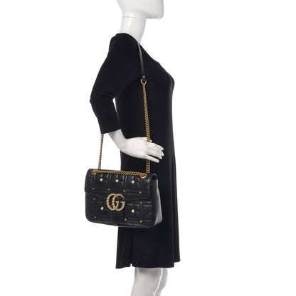 Gucci Calfskin Matelasse Studded Medium Pearly GG Marmont Shoulder Bag Black 2 of 10