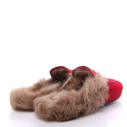 Gucci Velvet Fur Womens Princetown Slippers 37 Hibiscus Red 4 of 10