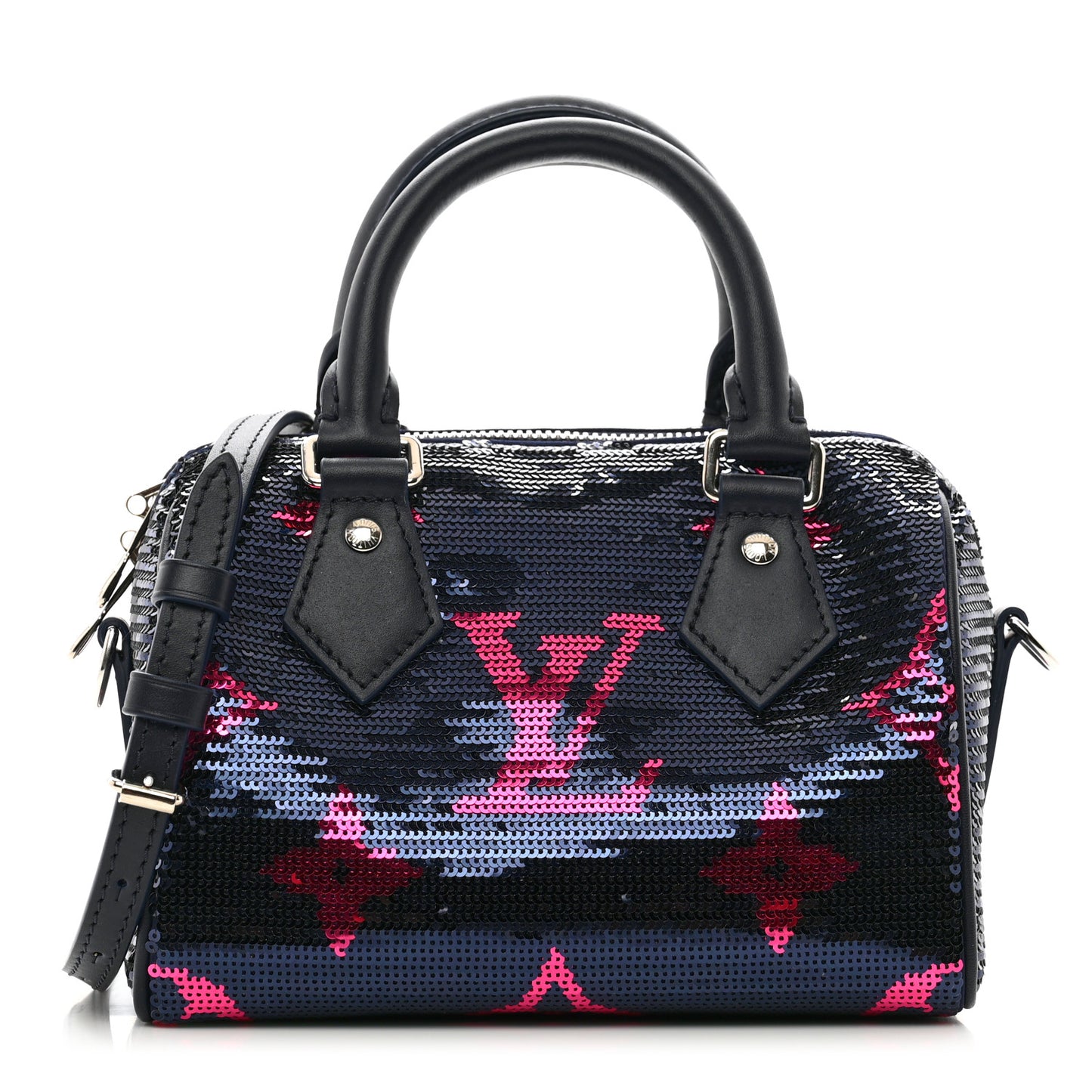 Giant Monogram Sequins Speedy Bandouliere 18 Navy Fuchsia