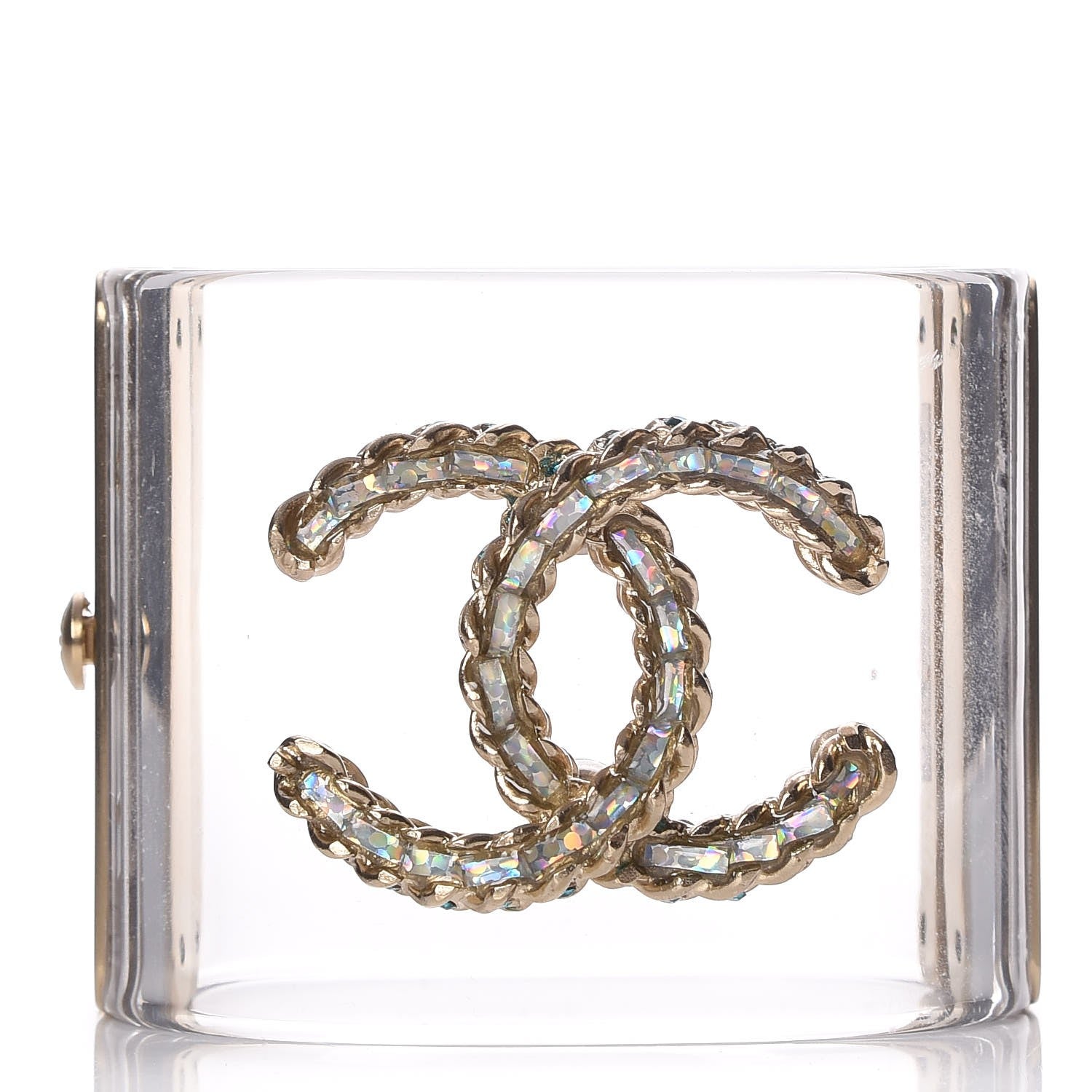 Chanel Lucite Mother of Pearl Crystal CC Cuff Transparent 1 of 5