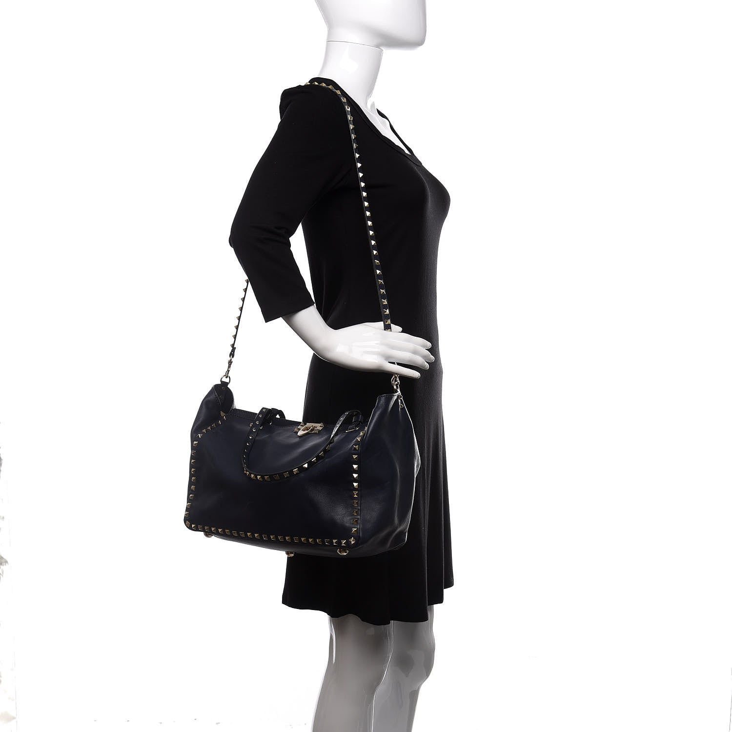 Valentino Garavani Vitello Medium Rockstud Tote Marine 2 of 10