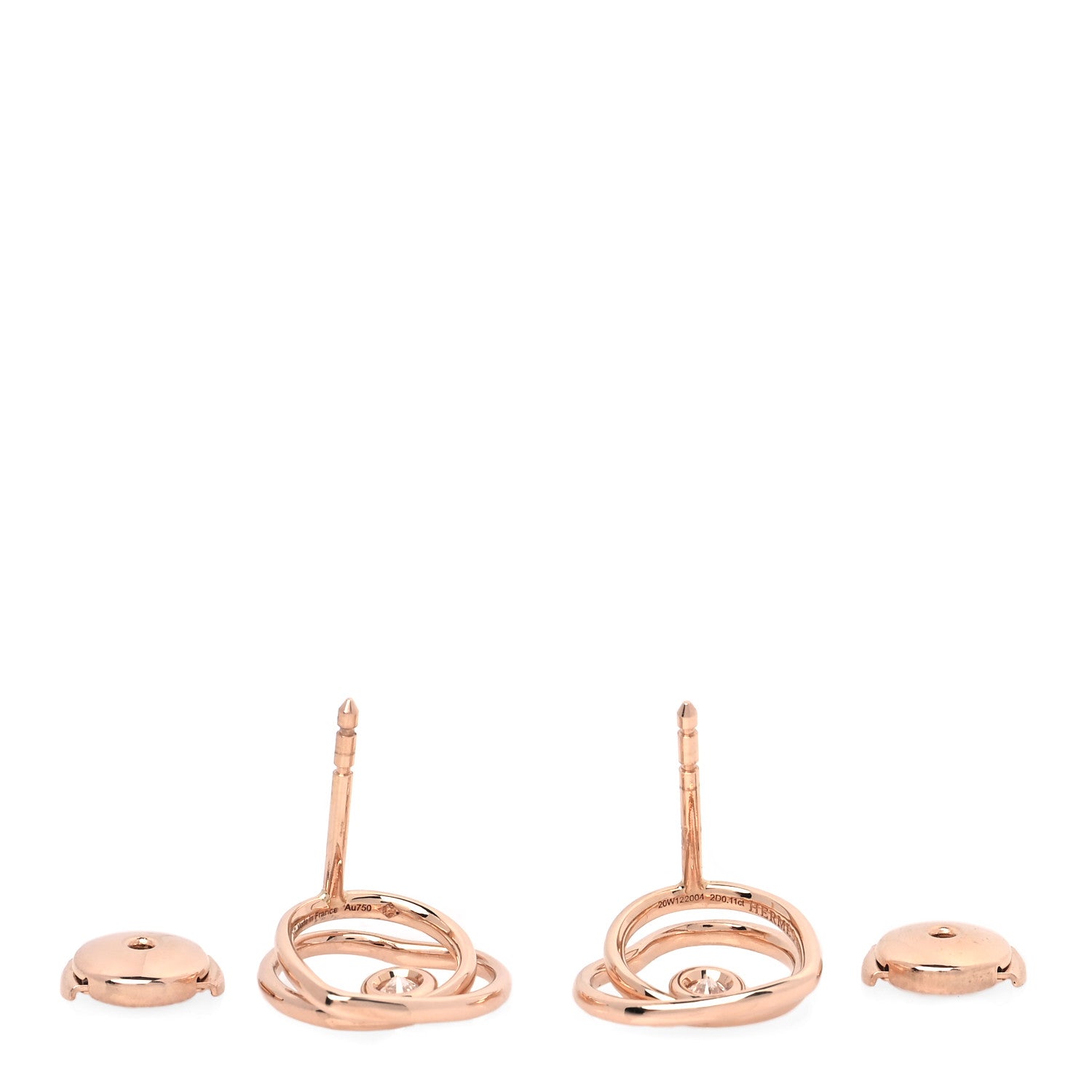 Hermes 18K Rose Gold Diamond TPM Vertige Coeur Earrings 3 of 5
