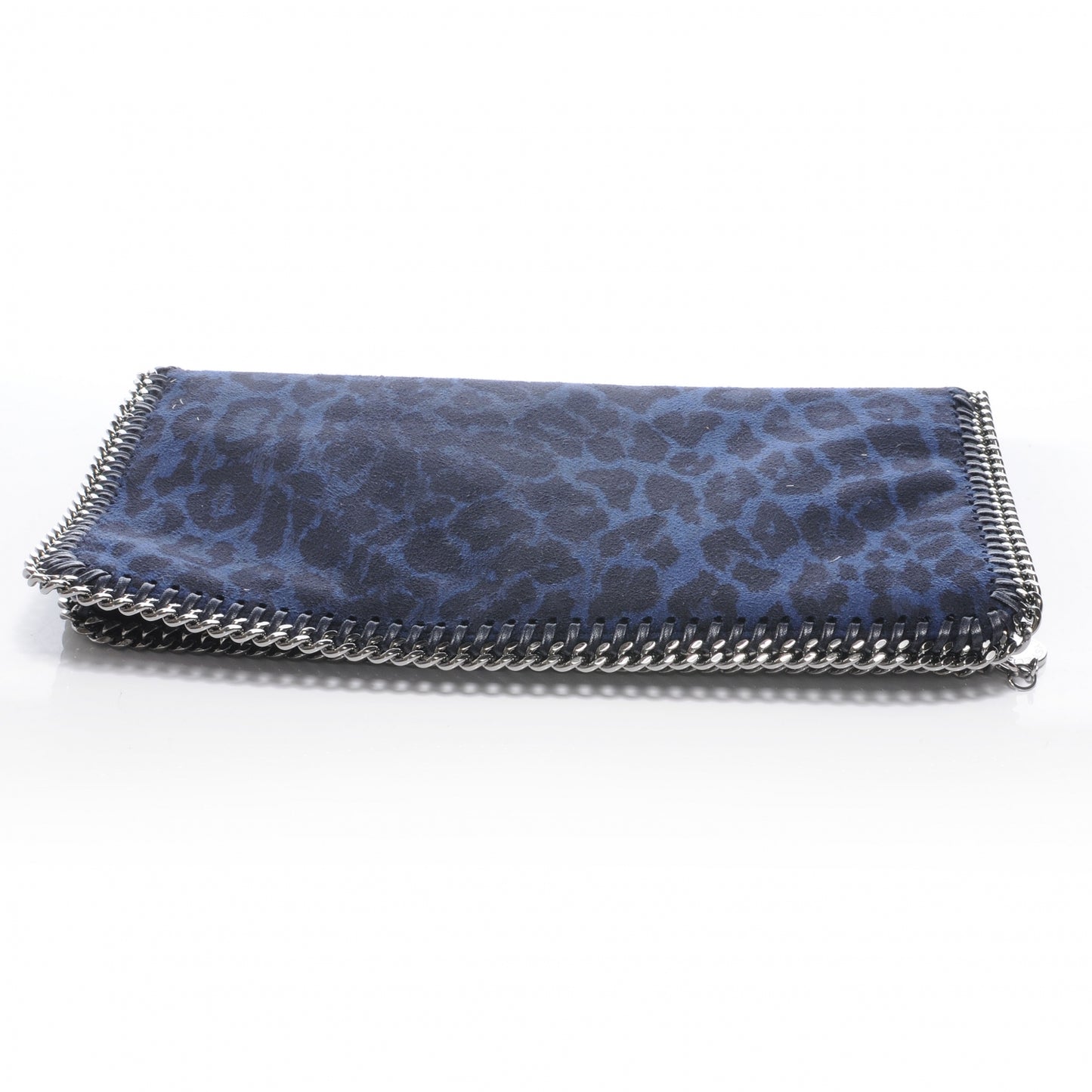 Leopard Print Falabella Faux Suede Clutch Blue