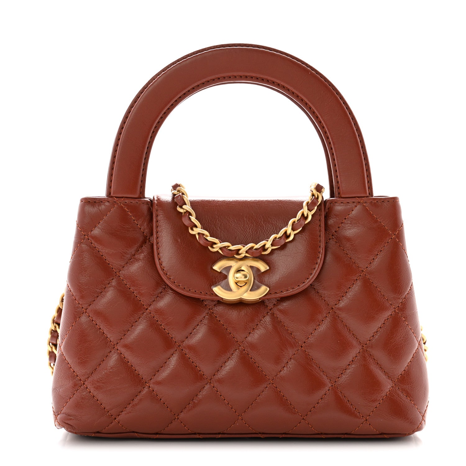 Chanel Shiny Aged Calfskin Quilted Nano Kelly Shopper Brown 1 of 10