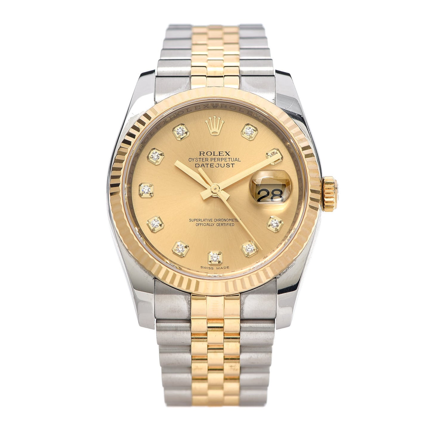 Stainless Steel 18K Yellow Gold Diamond 36mm Oyster Perpetual Datejust Watch Champagne 16233
