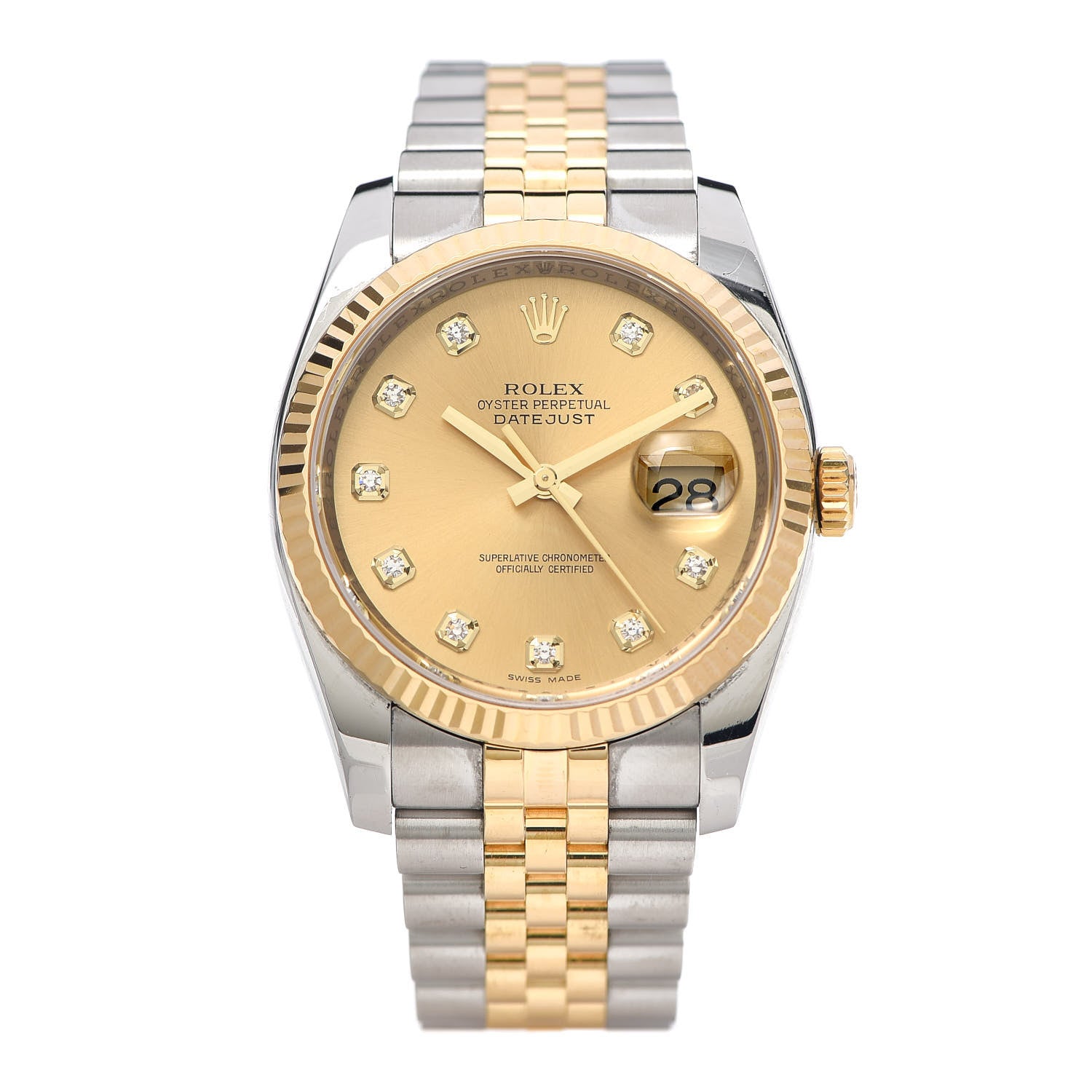 Rolex Stainless Steel 18K Yellow Gold Diamond 36mm Oyster Perpetual Datejust Watch Champagne 16233 1 of 7