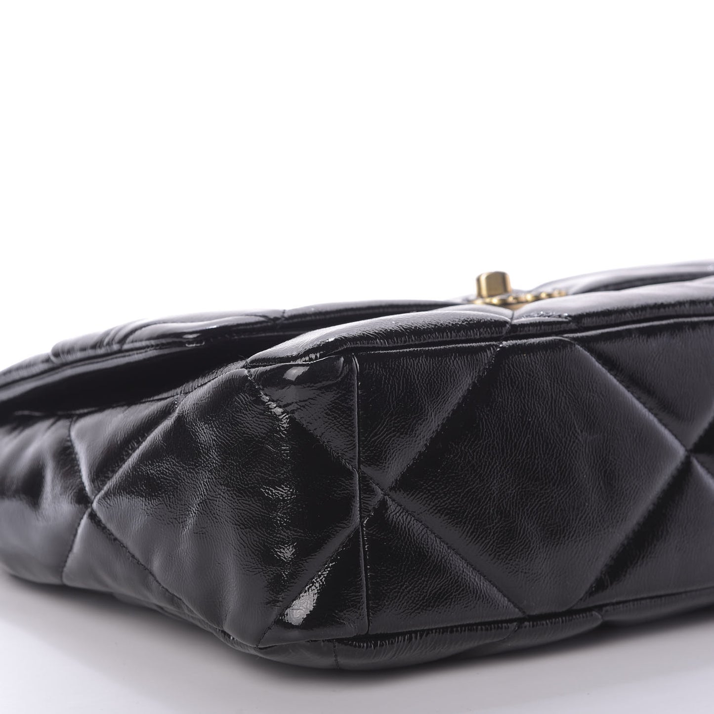 Shiny Crumpled Calfskin Quilted Large 19 Flap Black