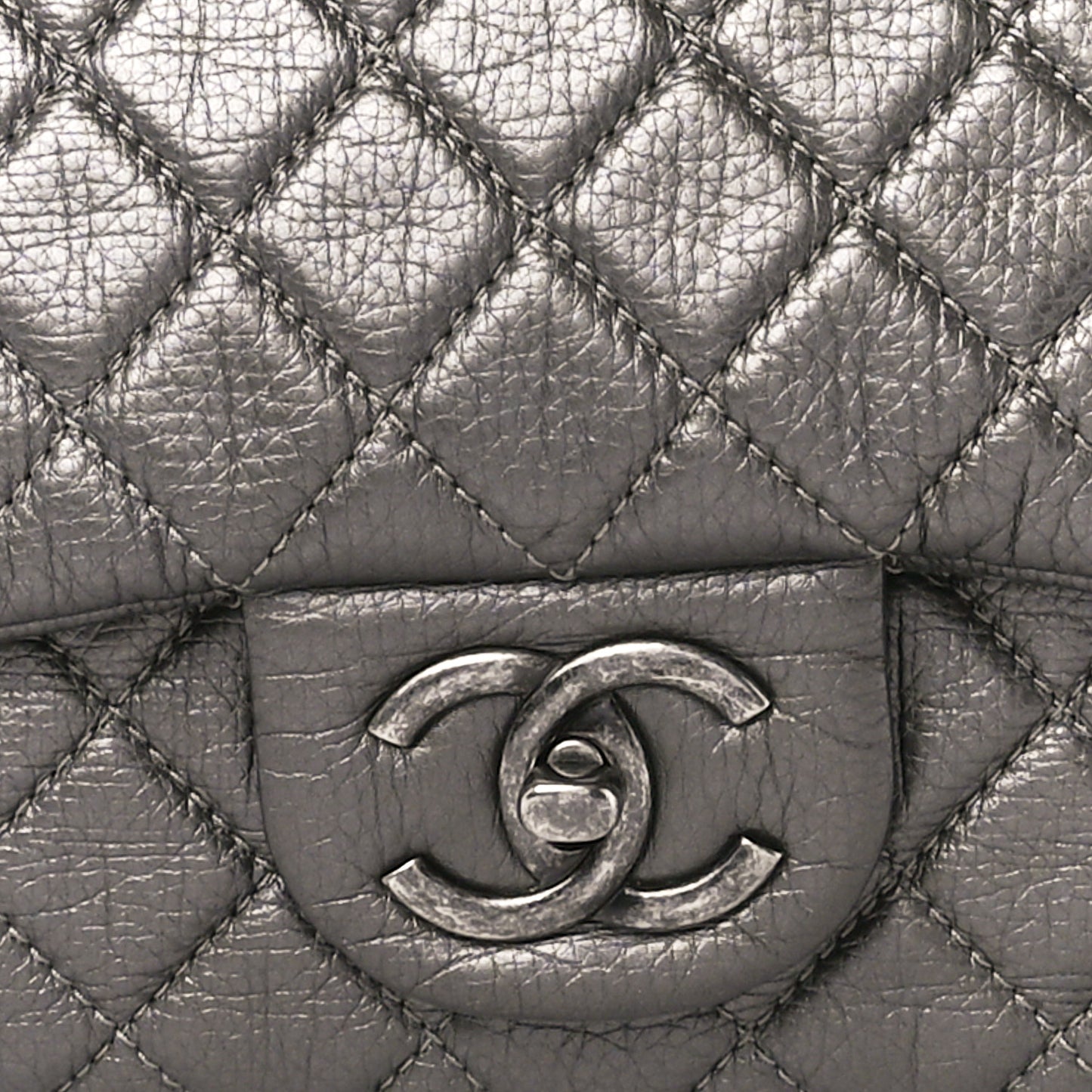 Metallic Calfskin Quilted Small XXL Travel Flap Bag Dark Silver