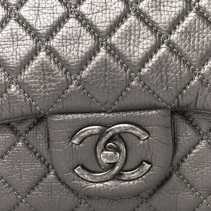 Chanel Metallic Calfskin Quilted Small XXL Travel Flap Bag Dark Silver 9 of 12