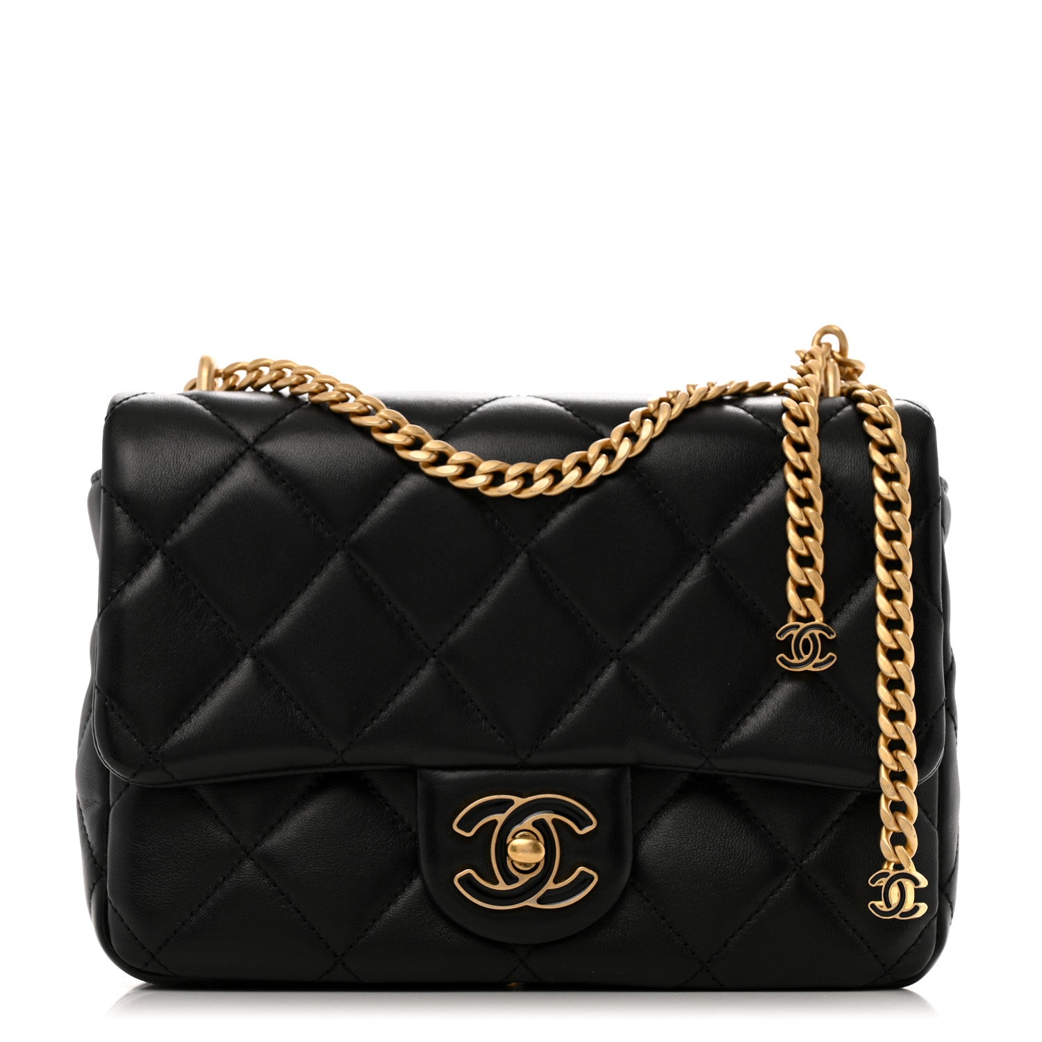Chanel Lambskin Enamel Quilted Pending CC Square Flap Black 1 of 11