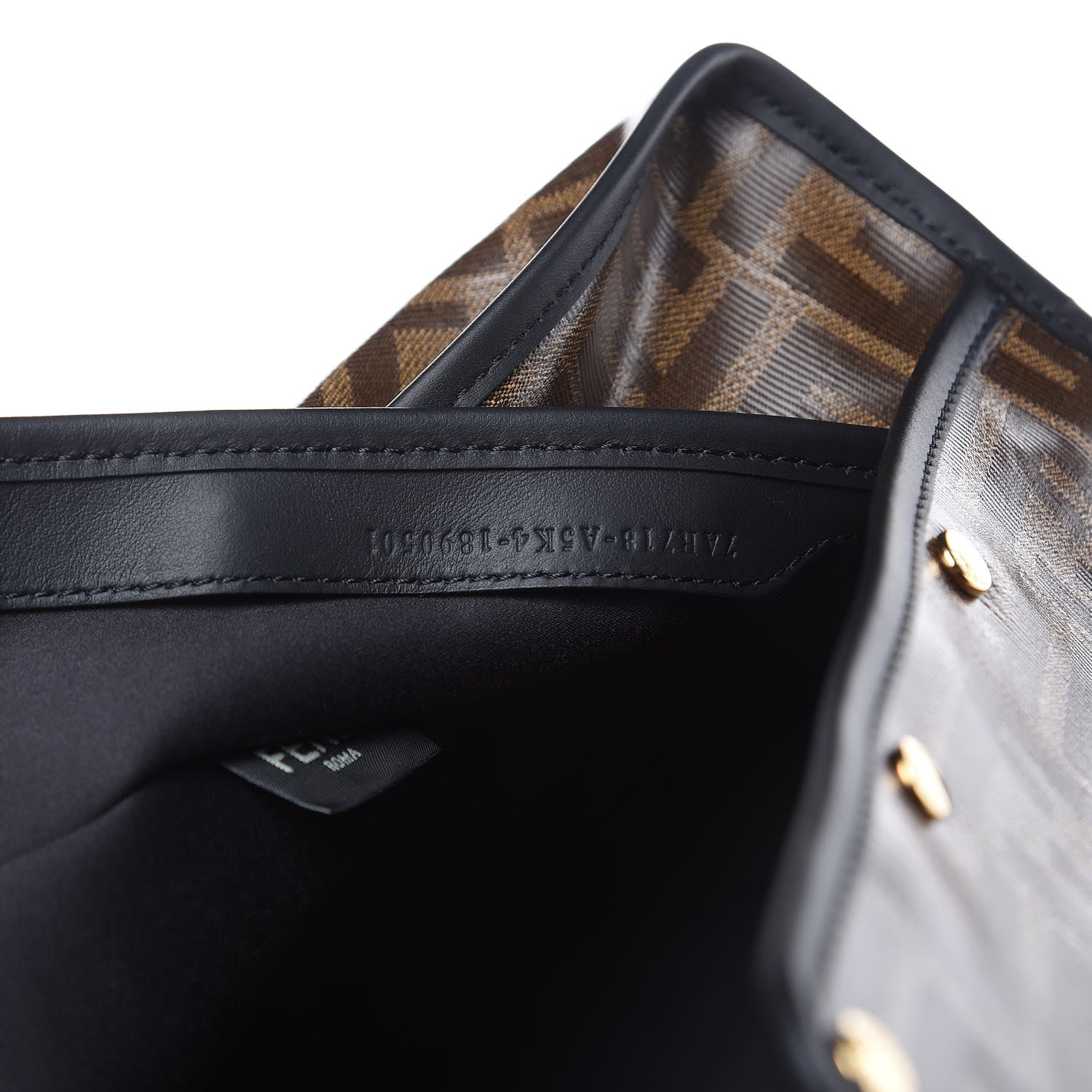 Fendi Glazed Fabric Vitello Century FF 1974 Stamp Patch Medium Peekaboo Defender Cover Mogano Panna Black 7 of 10