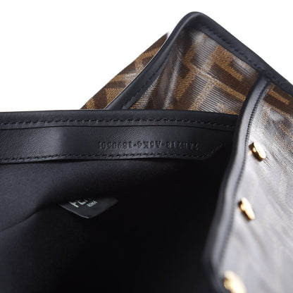 Fendi Glazed Fabric Vitello Century FF 1974 Stamp Patch Medium Peekaboo Defender Cover Mogano Panna Black 7 of 10