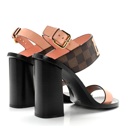 Louis Vuitton Calfskin Damier Ebene Passenger Heeled Sandals 38 Venus Pink 4 of 10