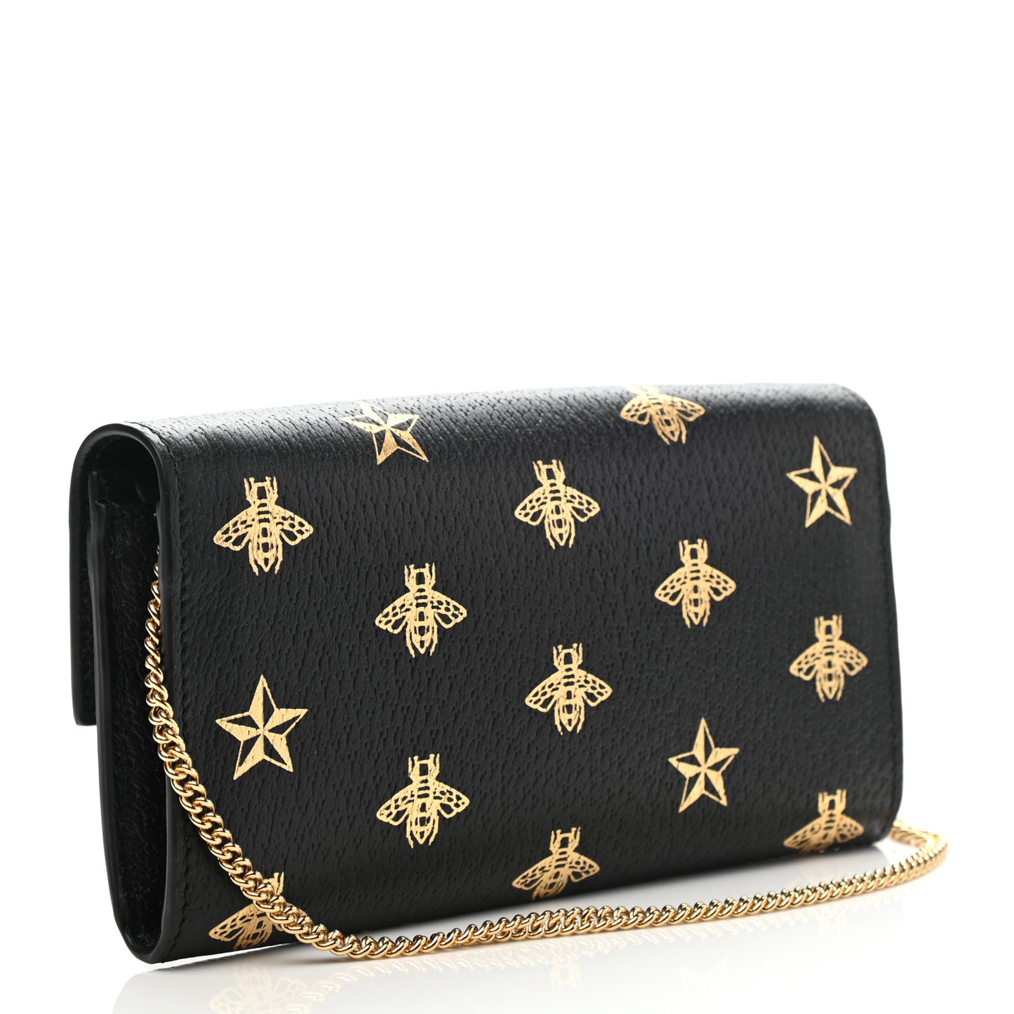 Grained Calfskin Bee Star Continental Chain Wallet Black