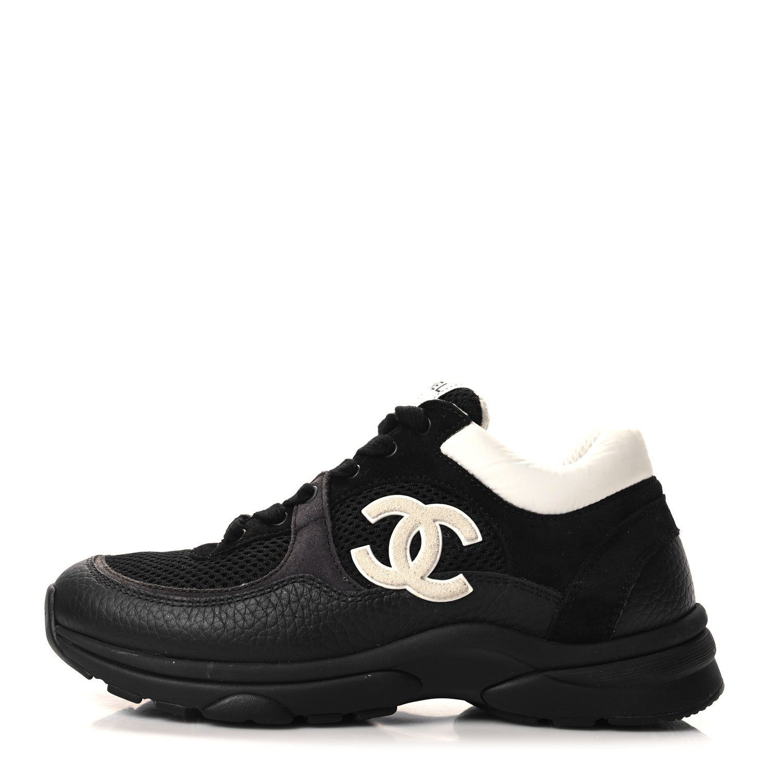 Chanel Mesh Suede Grained Calfskin Womens CC Sneakers 37 Black White 1 of 8