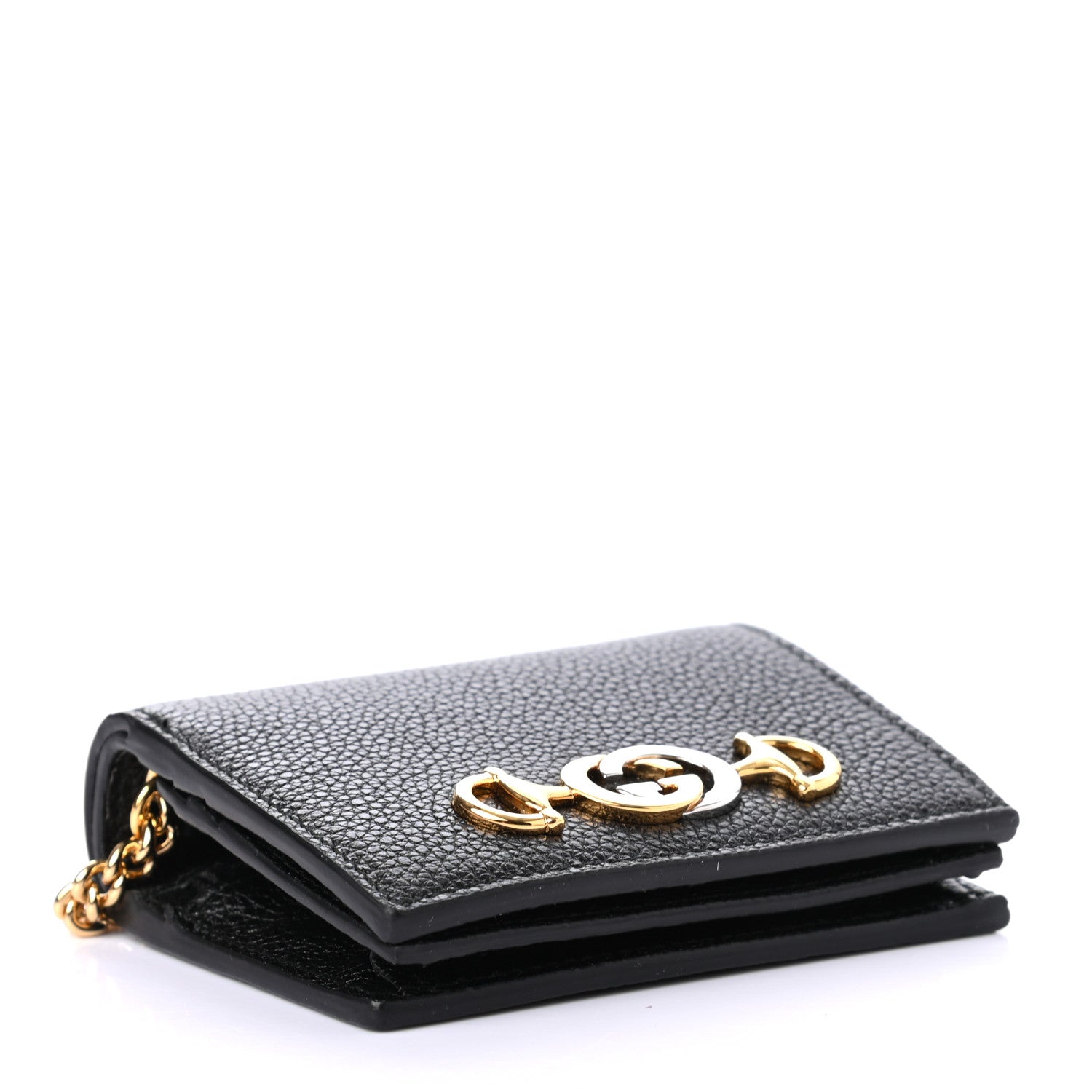 Gucci Grainy Calfskin Zumi Chain Card Case Wallet Black 4 of 7