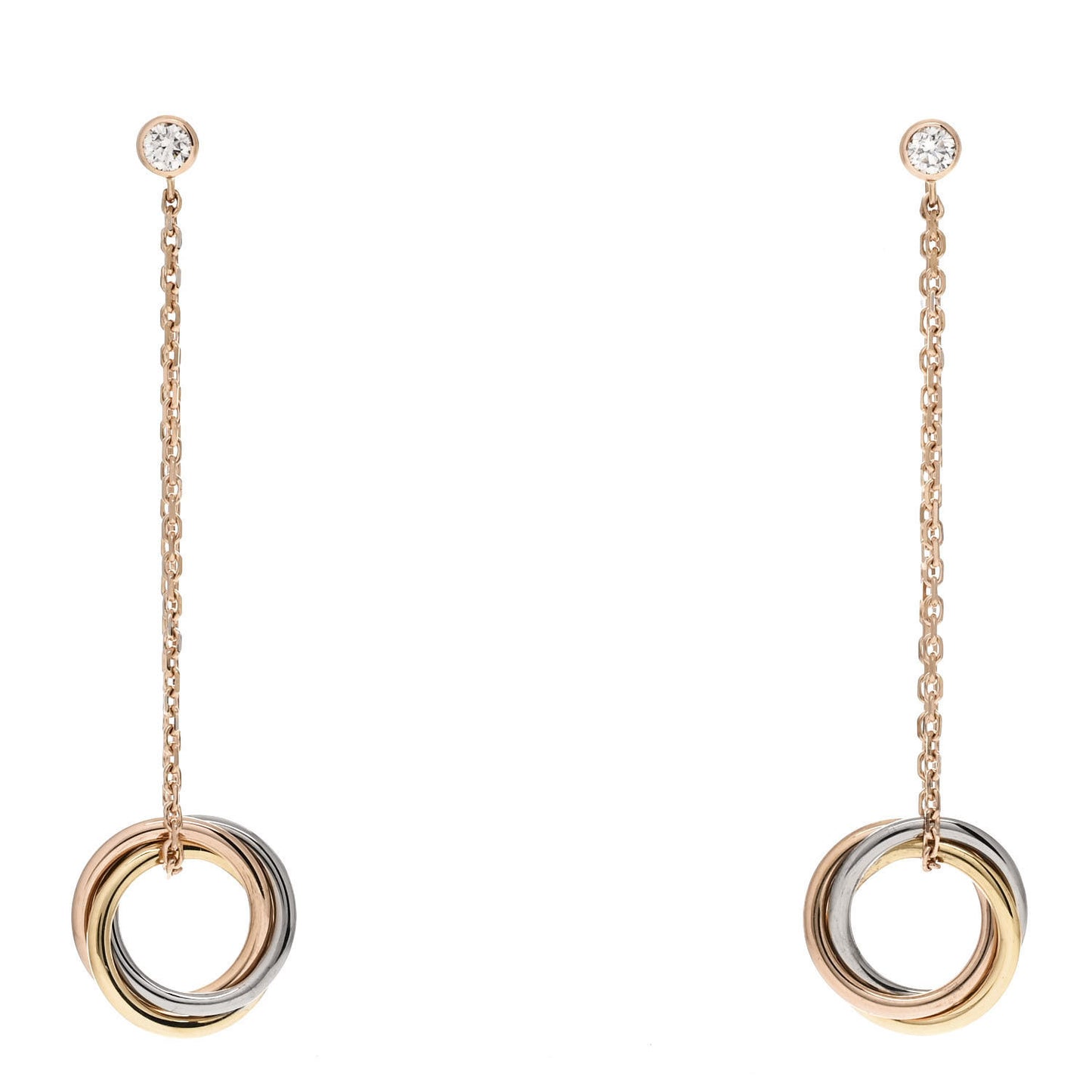 18K Pink Yellow White Gold Diamond Small Trinity Drop Earrings