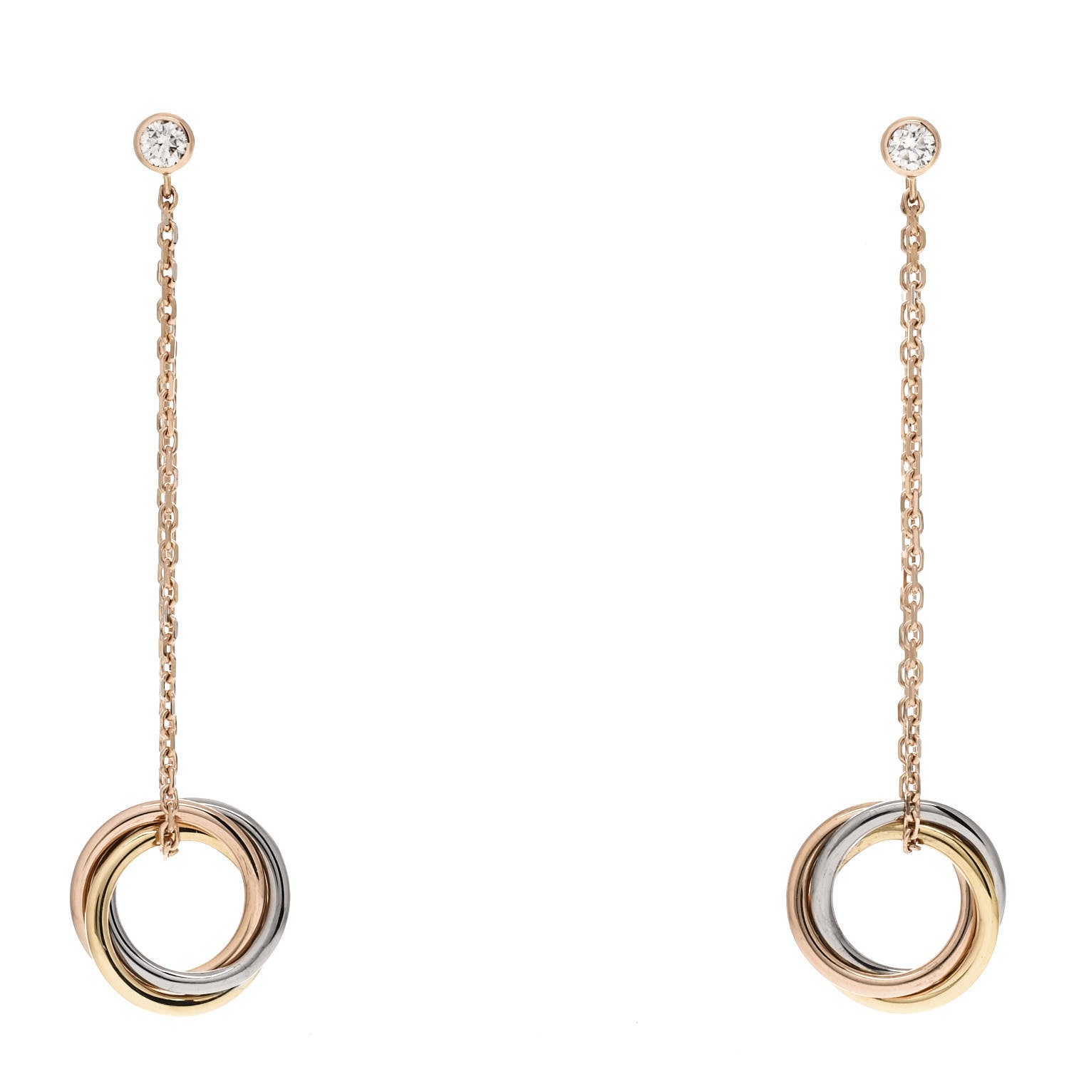 Cartier 18K Pink Yellow White Gold Diamond Small Trinity Drop Earrings 1 of 4