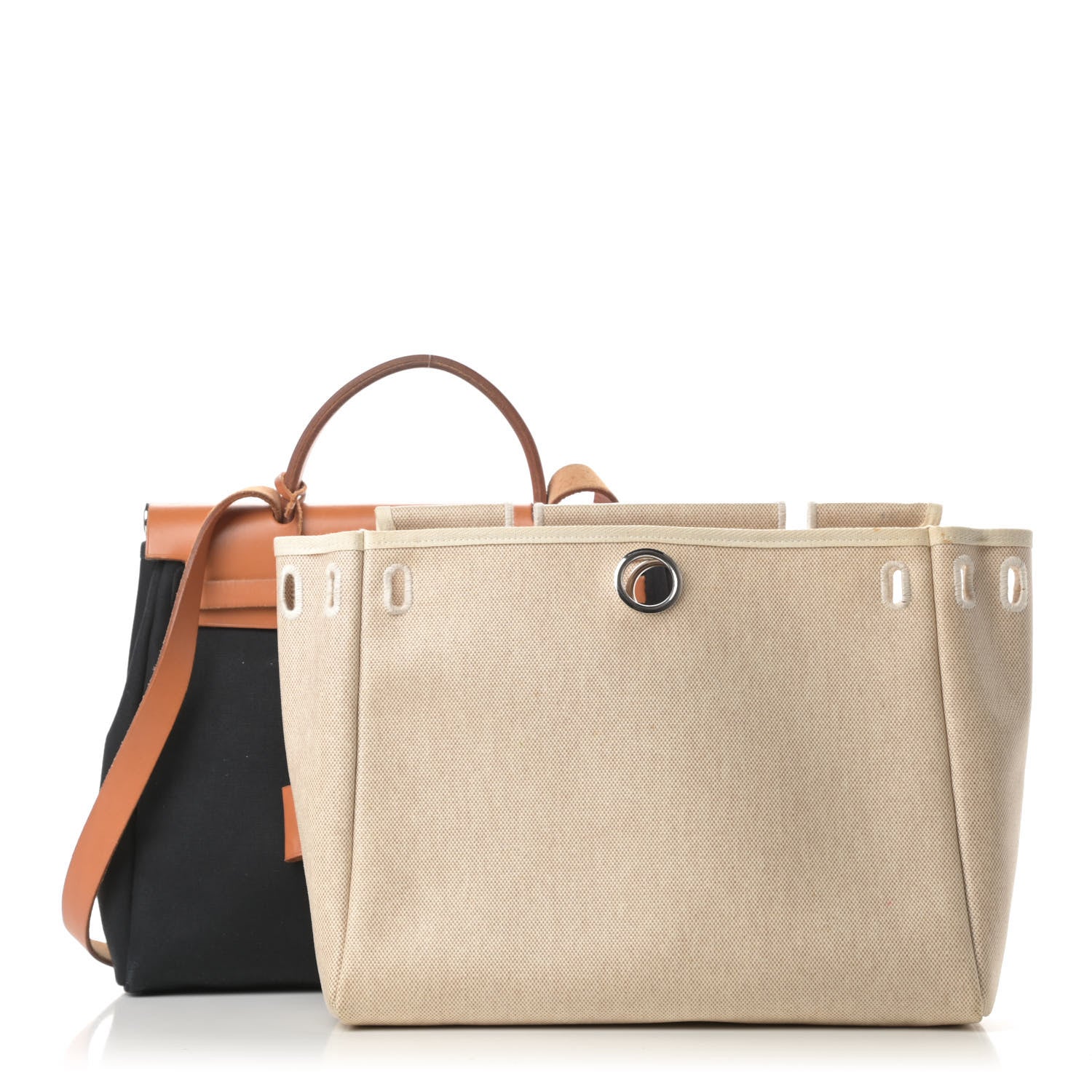 Hermes Toile Vache Calfskin Herbag 30 PM Black Natural 1 of 21