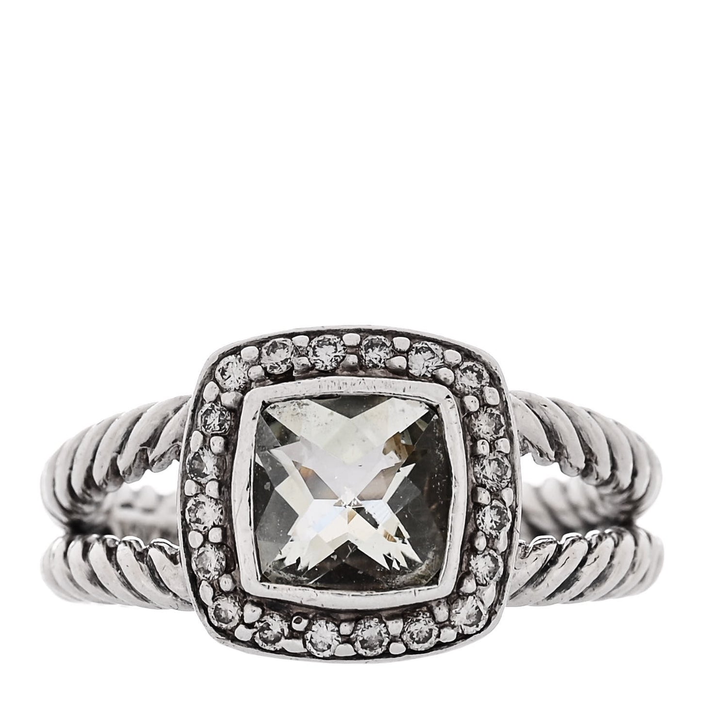 Sterling Silver Diamond Prasiolite 7mm Petite Albion Ring 52 6