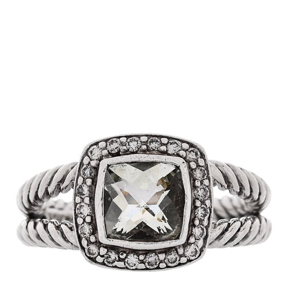 David Yurman Sterling Silver Diamond Prasiolite 7mm Petite Albion Ring 52 6 1 of 5