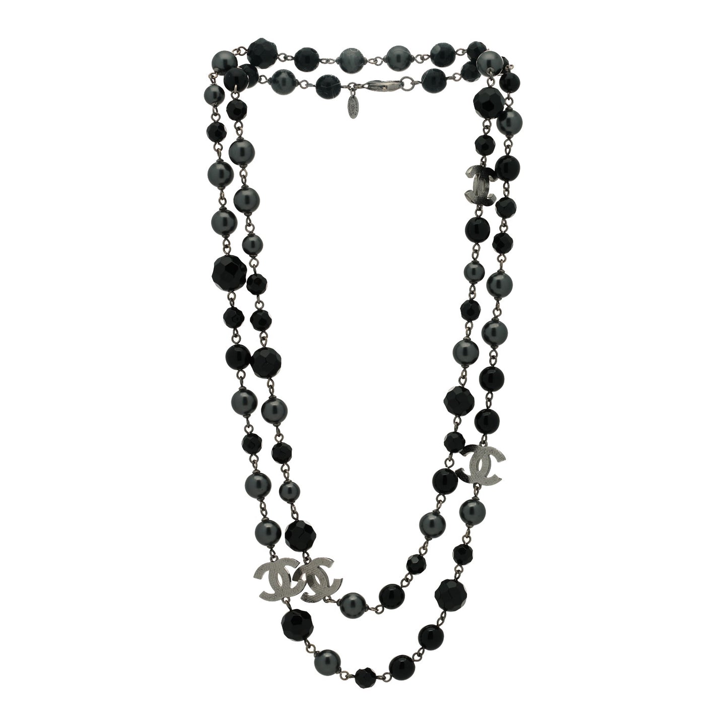 Ruthenium Beaded CC Long Necklace Black