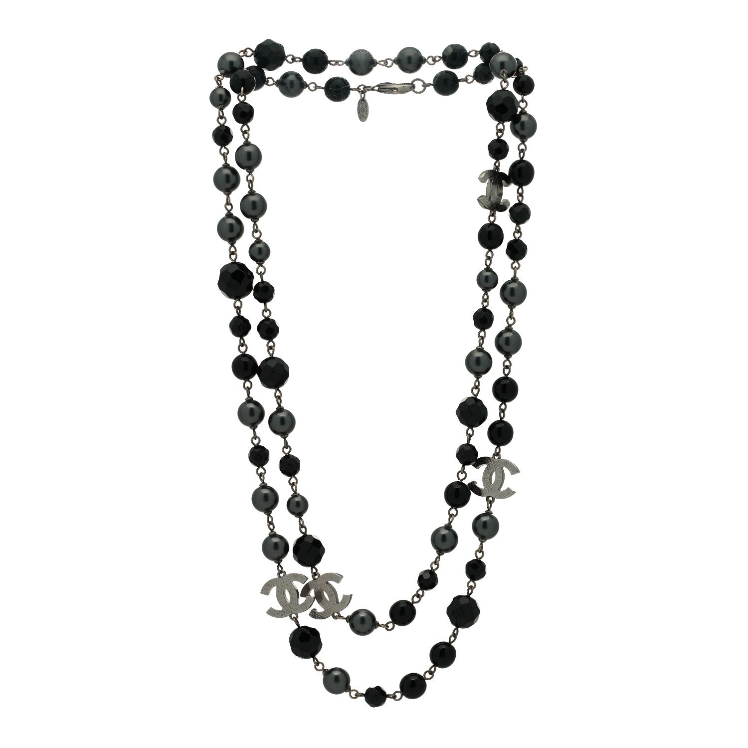 Chanel Ruthenium Beaded CC Long Necklace Black 3 of 5