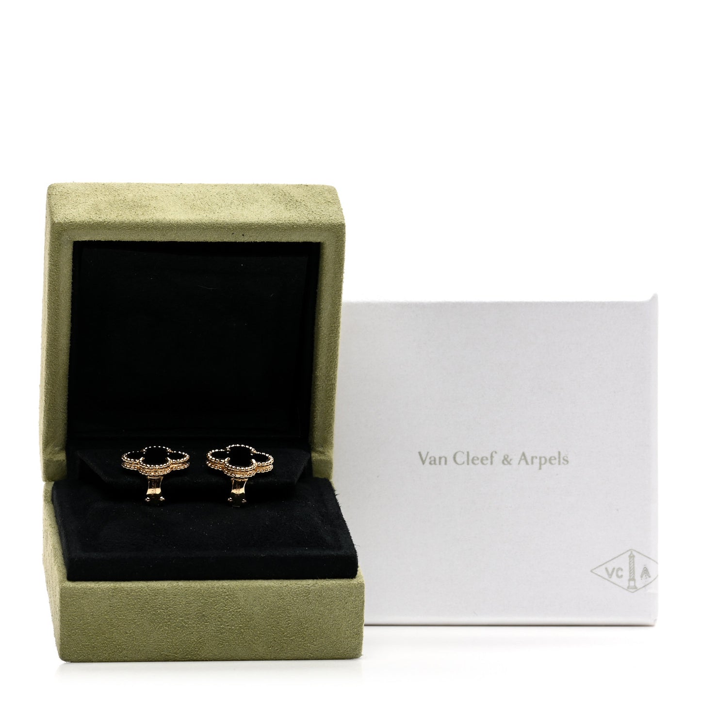 18K Yellow Gold Black Onyx Vintage Alhambra Earrings