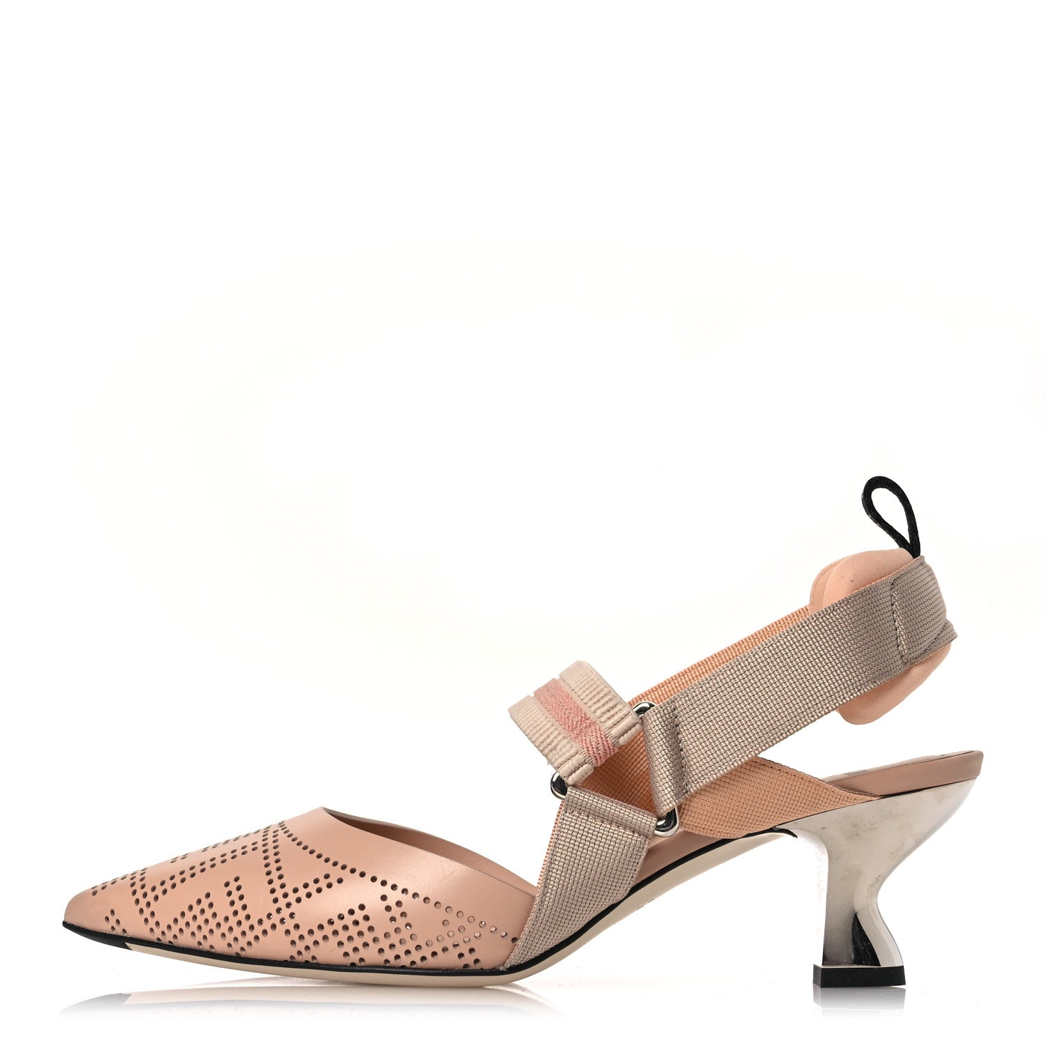 Fendi Vitello Laser Cut FF Colibri 55mm Slingback Pumps 37 Nude Phard 1 of 12