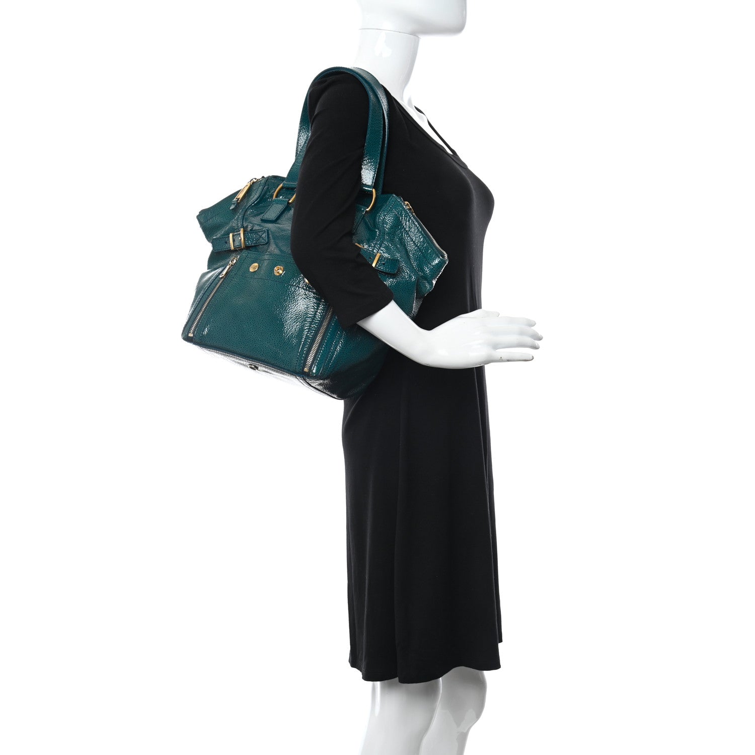 Saint Laurent Patent Small Downtown Tote Petrol Blue 2 of 8