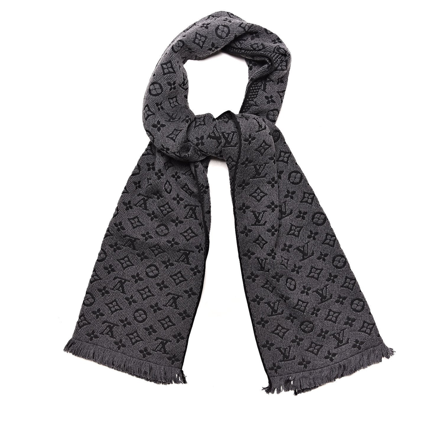Wool Monogram Classic Scarf Charcoal Grey