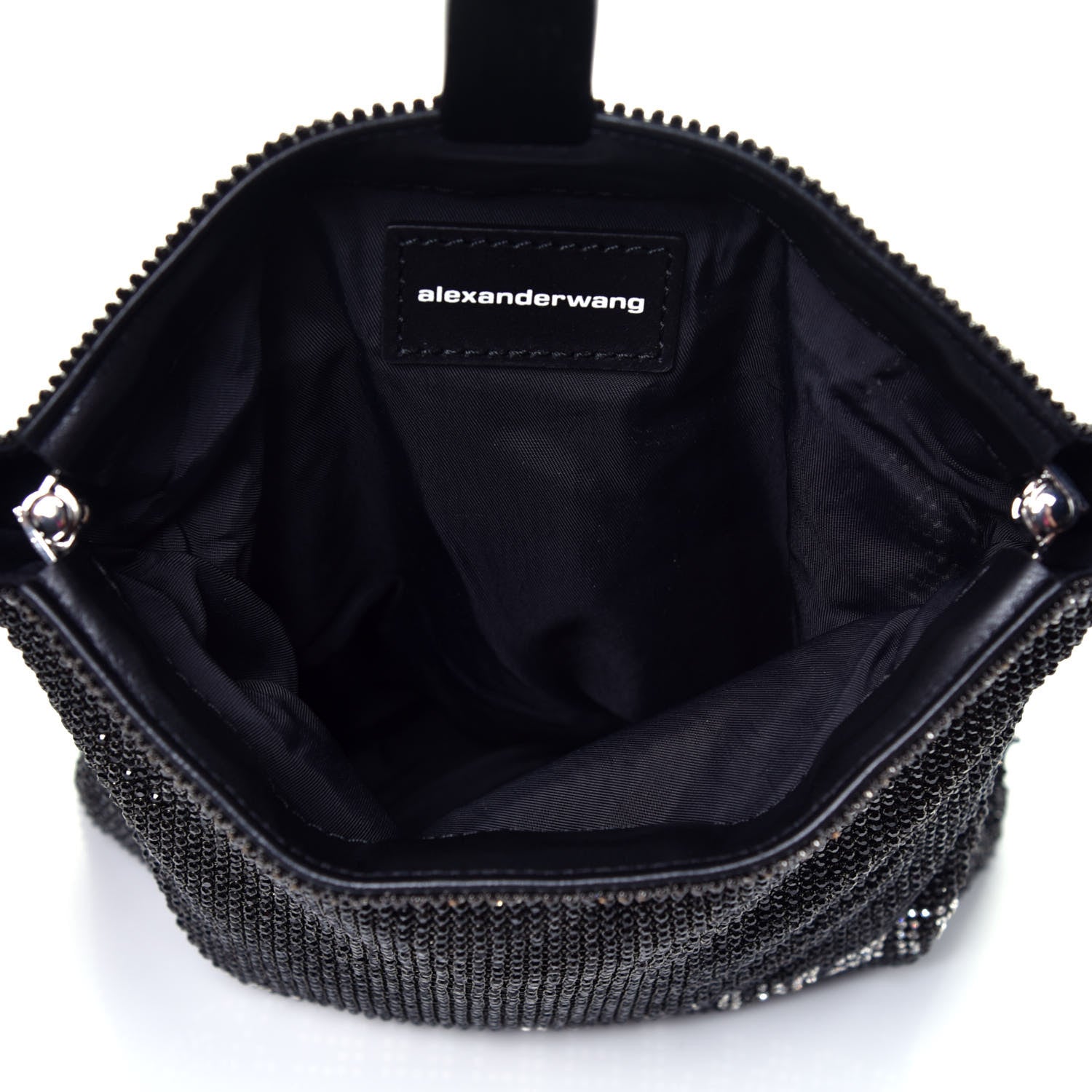 Alexander Wang Rhinestone Chain Mesh Wanglock Logo Pouch Black White 5 of 6