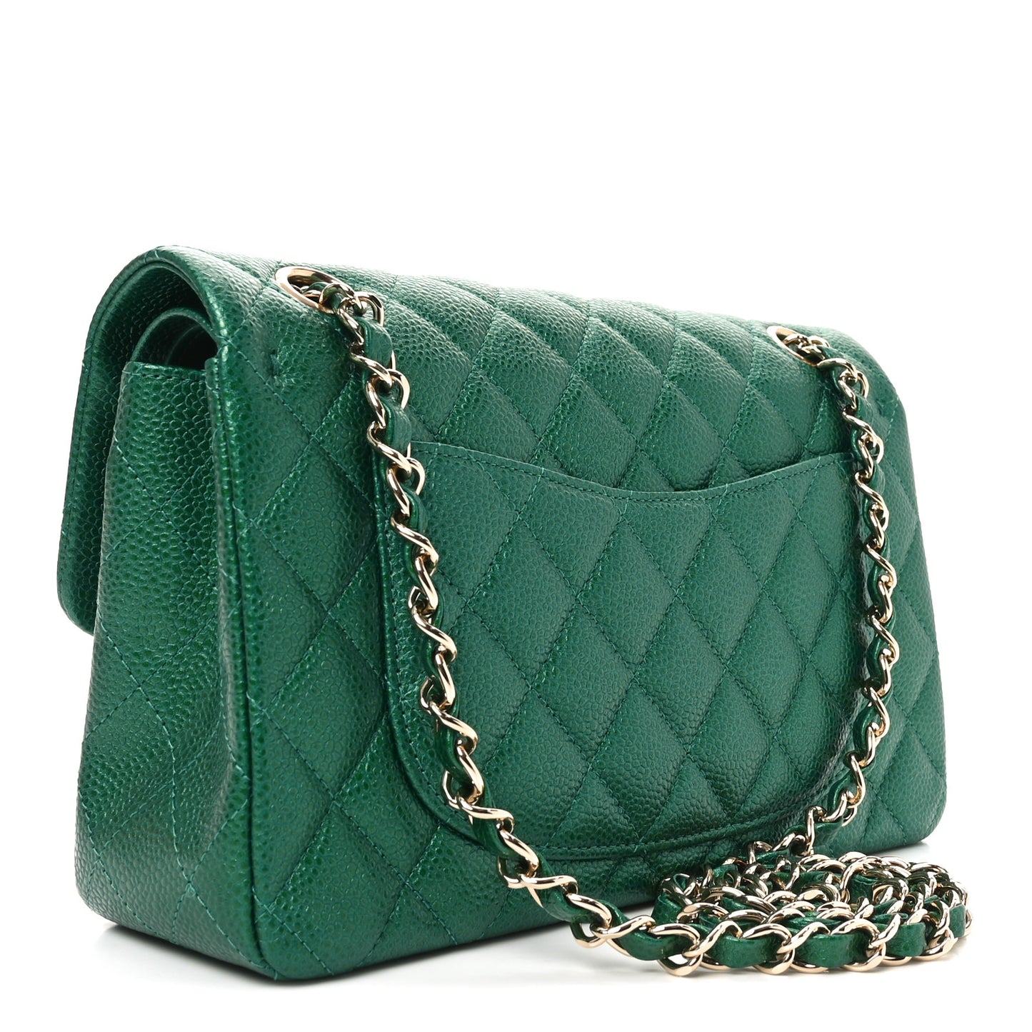Metallic Caviar Quilted Small Double Flap Green