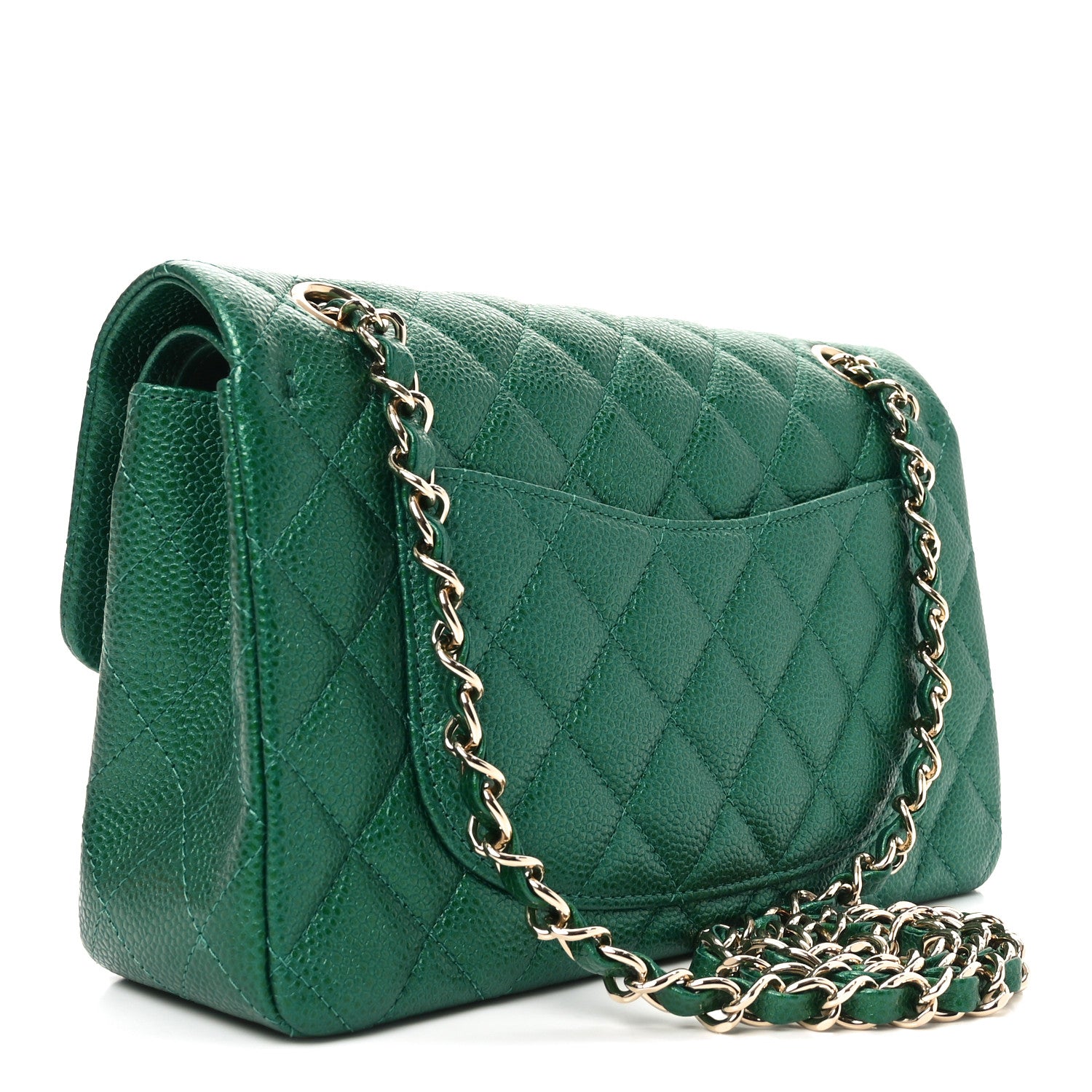 Chanel Metallic Caviar Quilted Small Double Flap Green 3 of 11