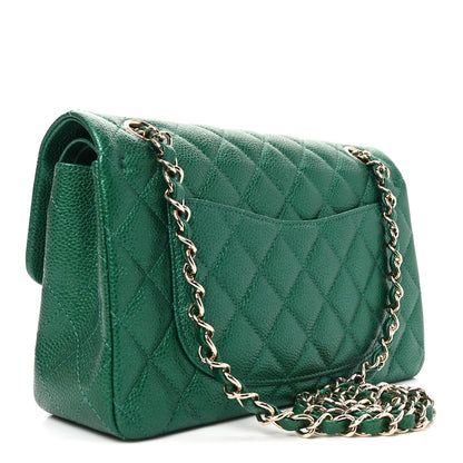 Chanel Metallic Caviar Quilted Small Double Flap Green 3 of 11