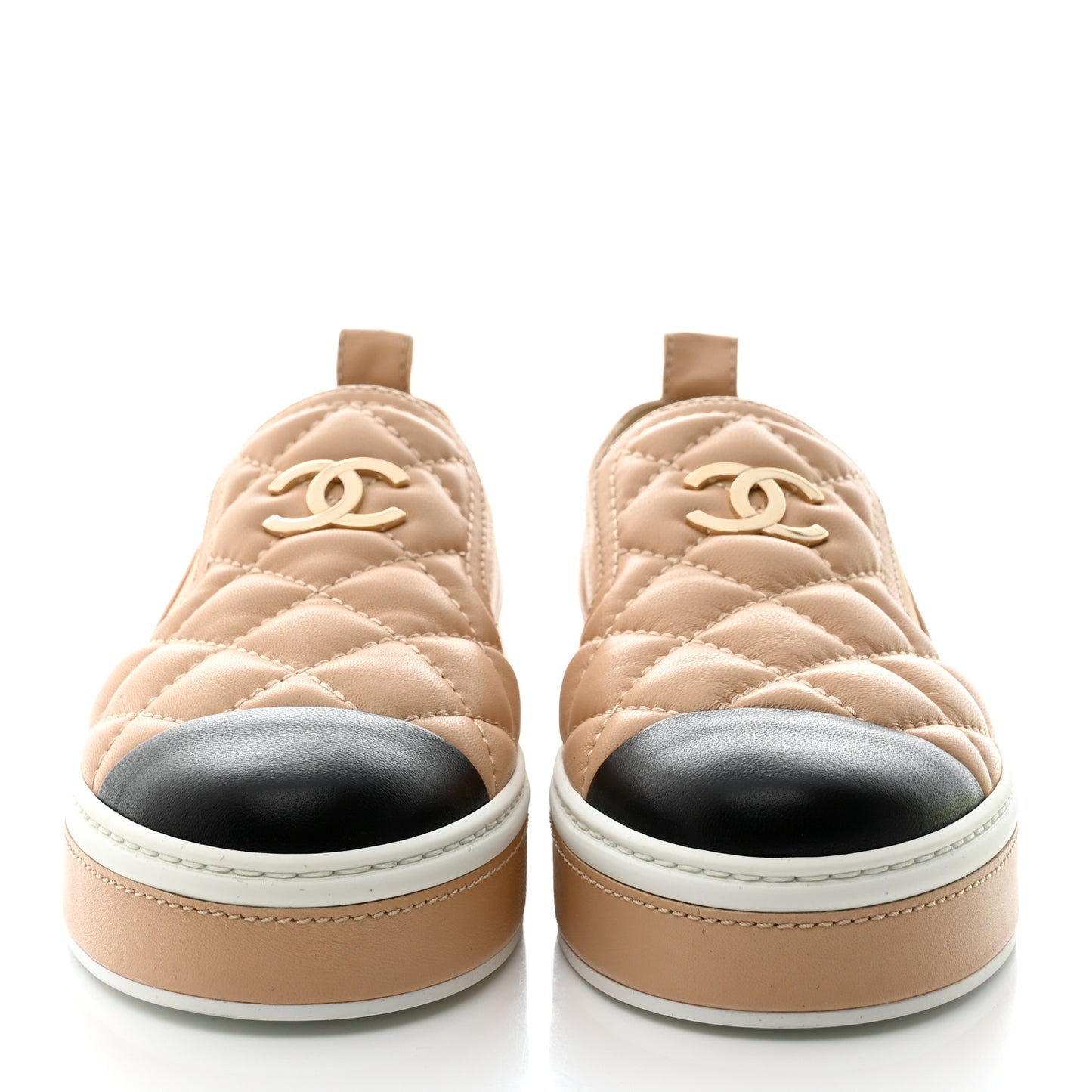 Lambskin Quilted Womens CC Stroll Sneakers 37 Beige