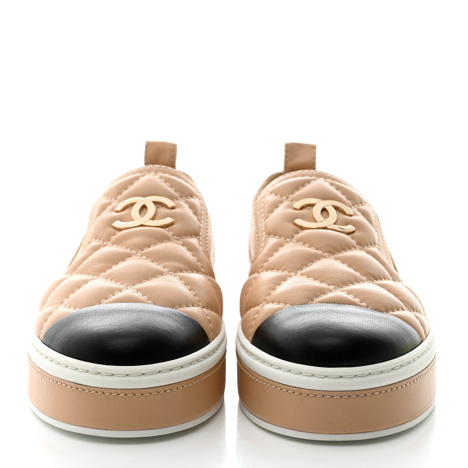 Chanel Lambskin Quilted Womens CC Stroll Sneakers 37 Beige 2 of 8