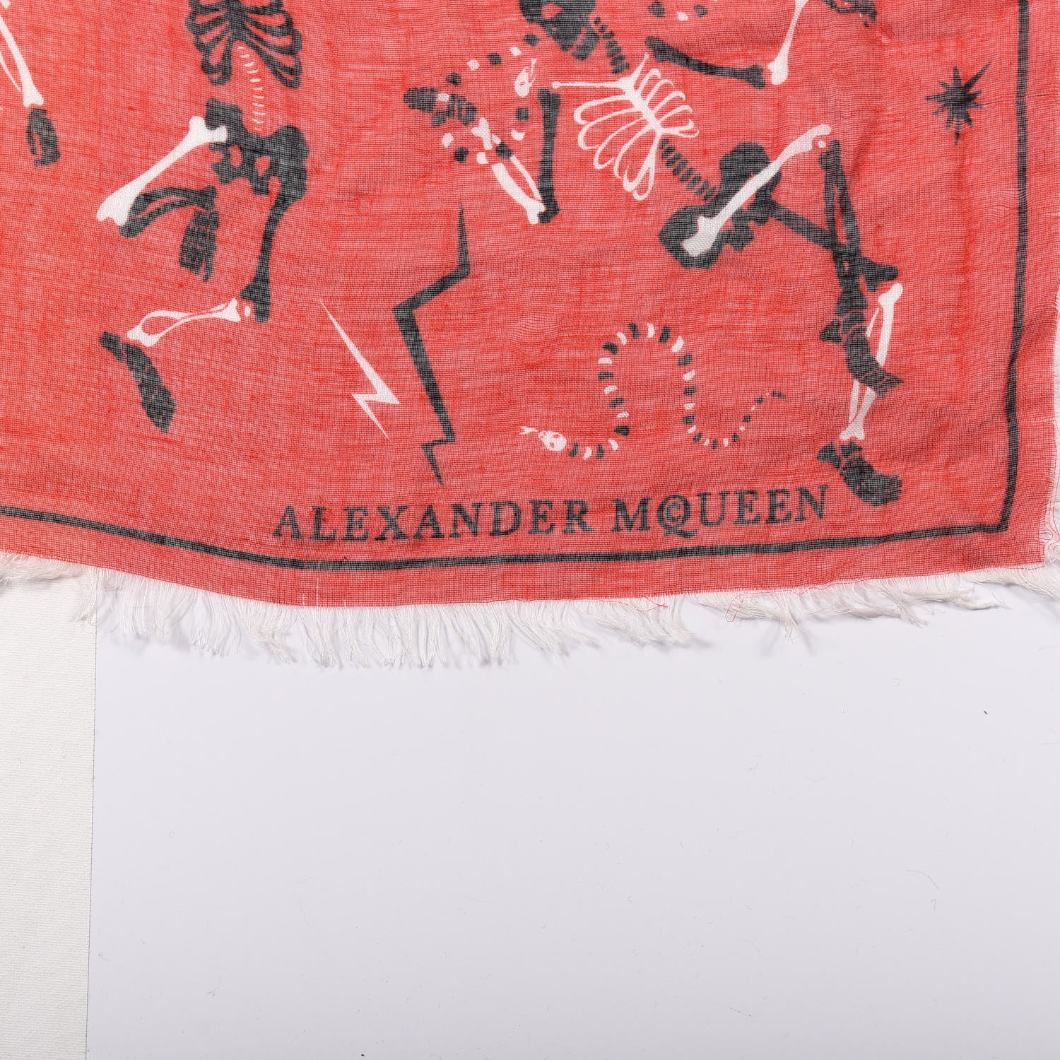 Alexander McQueen Silk Modal Funny Bones Dance Scarf Red Black 2 of 5