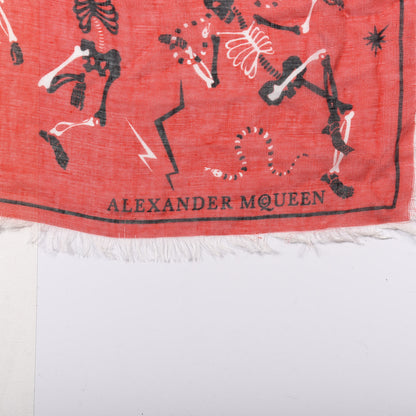Alexander McQueen Silk Modal Funny Bones Dance Scarf Red Black 2 of 5