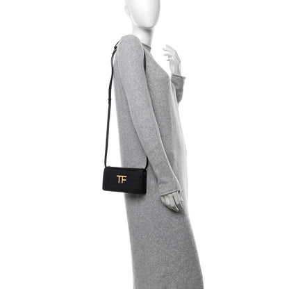 Tom Ford Crocodile Embossed Calfskin TF Mini Bag Black 2 of 9