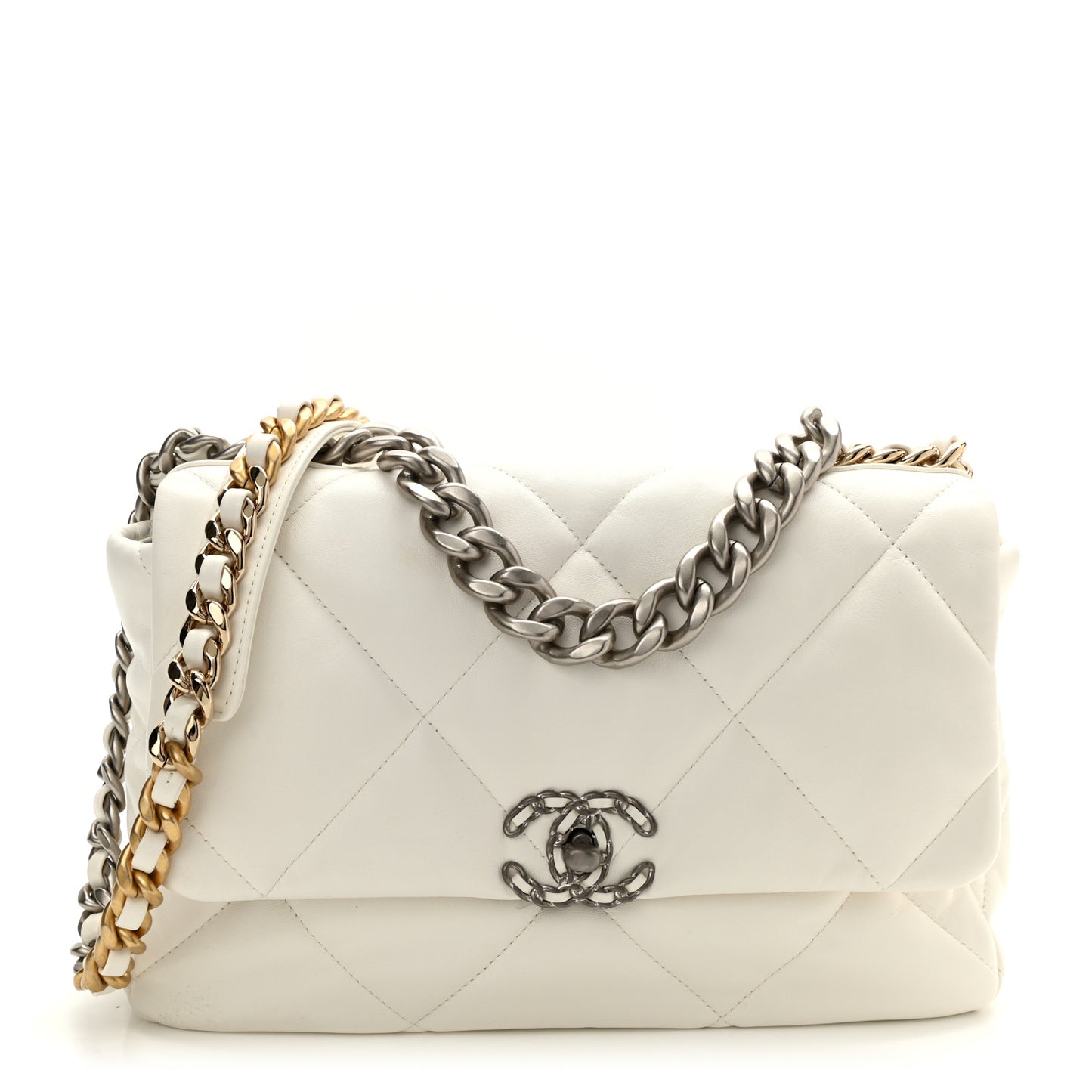 Lambskin Quilted Large Chanel 19 Flap White