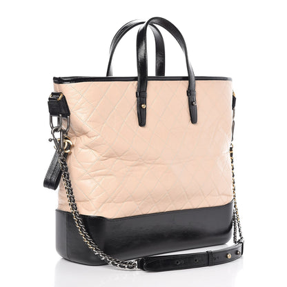 Chanel Aged Calfskin Quilted Large Gabrielle Shopping Tote Beige Black 3 of 7