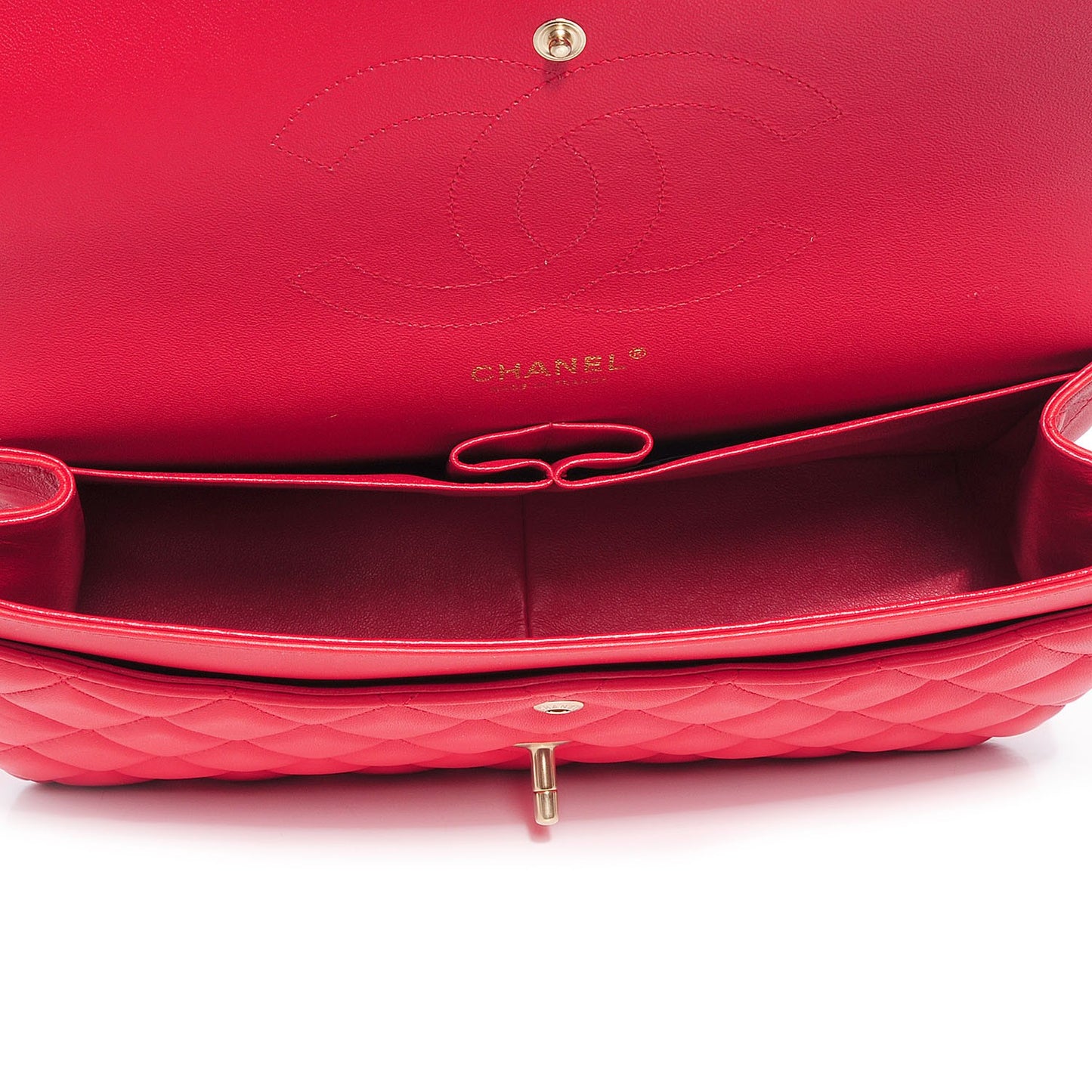 Lambskin Quilted Jumbo Double Flap Red