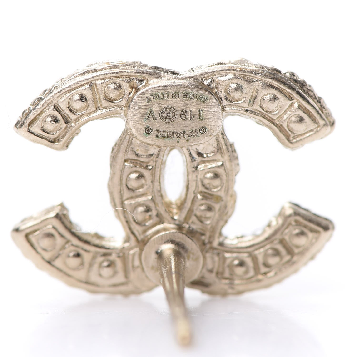 Chanel Pearl Crystal CC Earrings Light Gold 4 of 5