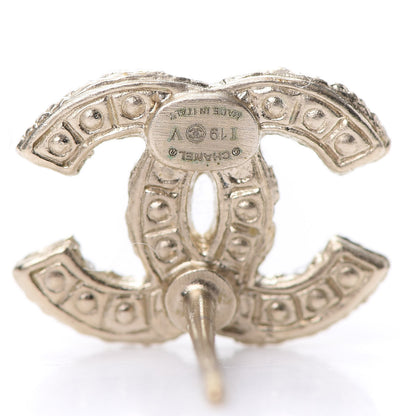 Chanel Pearl Crystal CC Earrings Light Gold 4 of 5