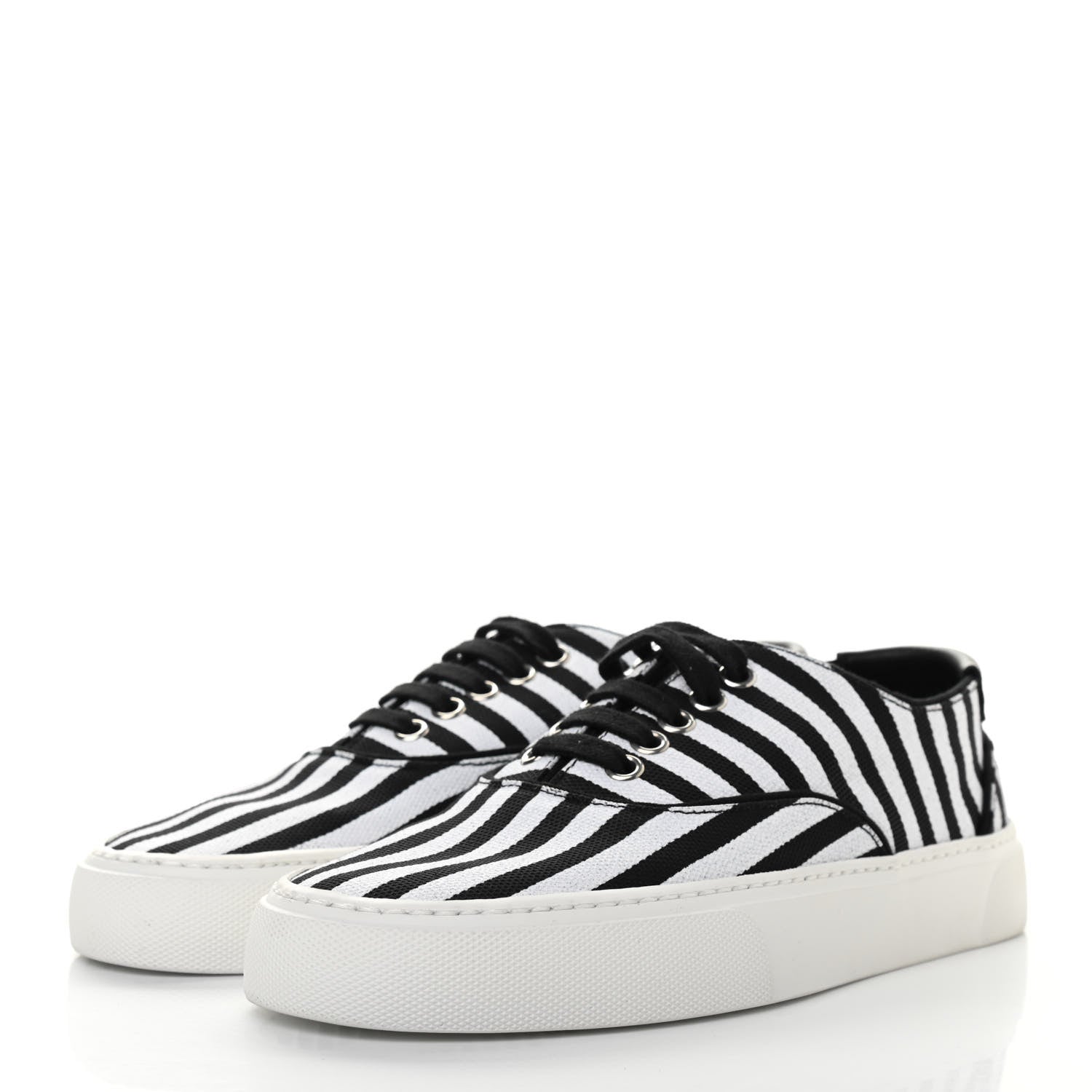 Saint Laurent Canvas Striped Venice Low Top Sneakers 36 Black White 3 of 7