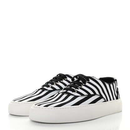 Saint Laurent Canvas Striped Venice Low Top Sneakers 36 Black White 3 of 7